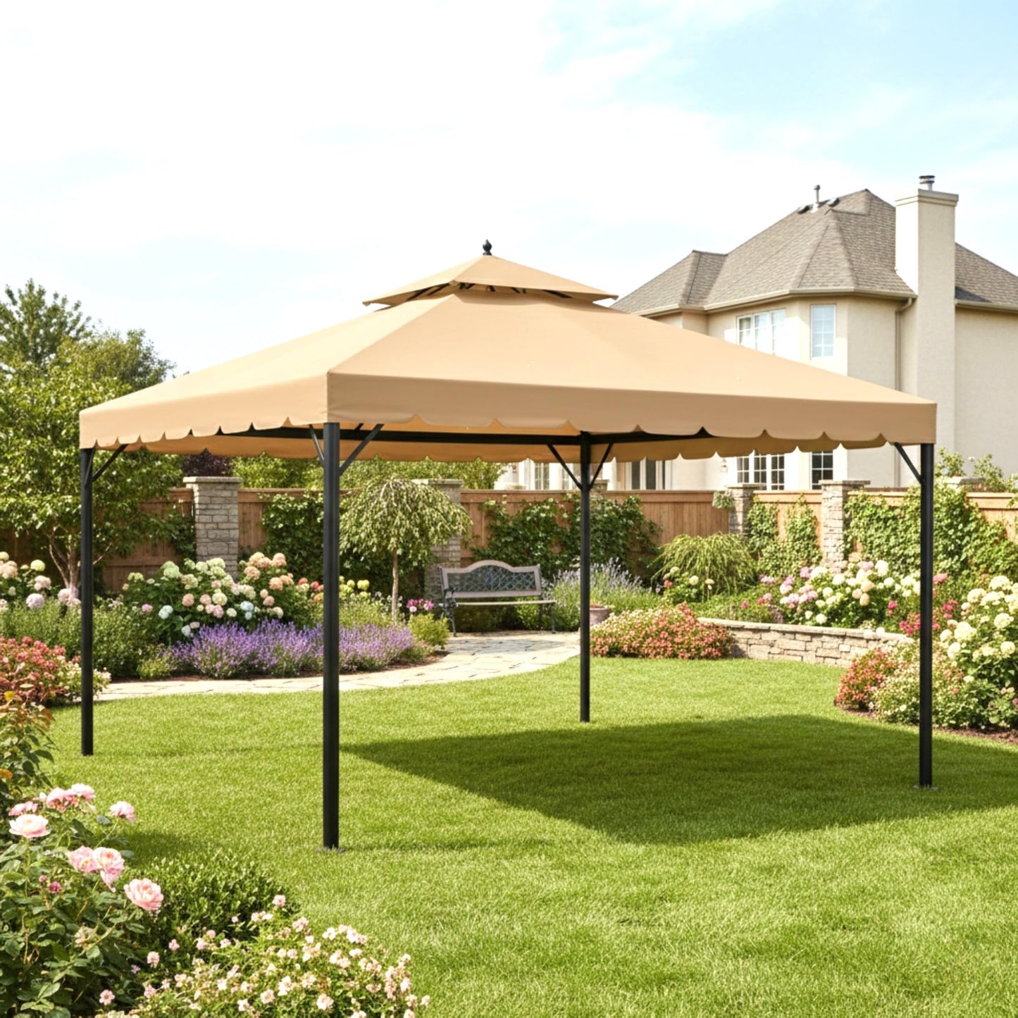 Garden Winds Reinforced Replacement Canopy Top Cover Compatible with The HWG-025W Erommy 10’ x 12’ Gazebo - Classic Sand, Riplock 350