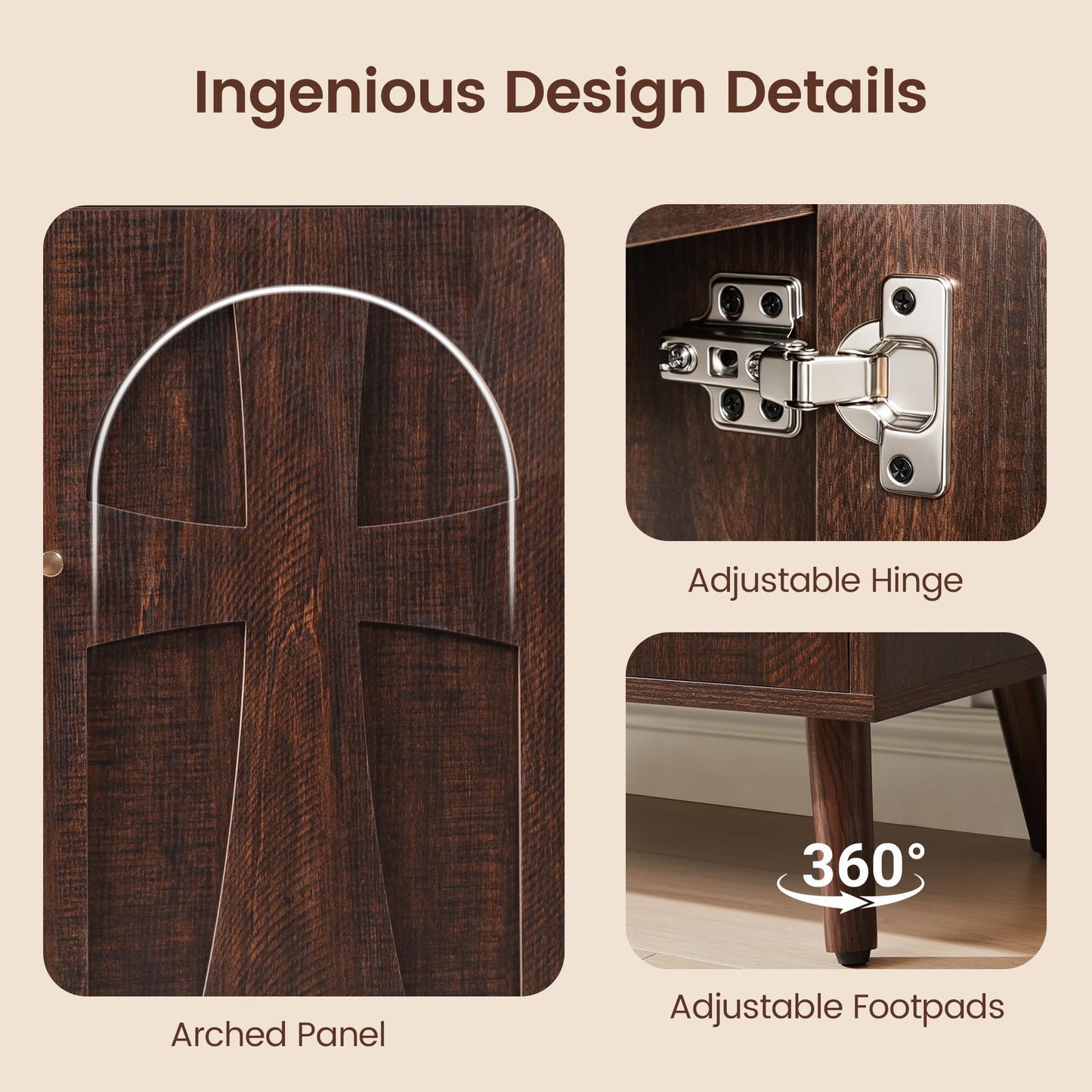 Janmer Home Sideboard Buffet Cabinet, 94.5" Wide Wooden Storage Cabinet with Arched Cutout Doors, Adjustable Shelves, Mid-Century Modern Credenza for Kitchen Living Room Entryway Dark Walnut