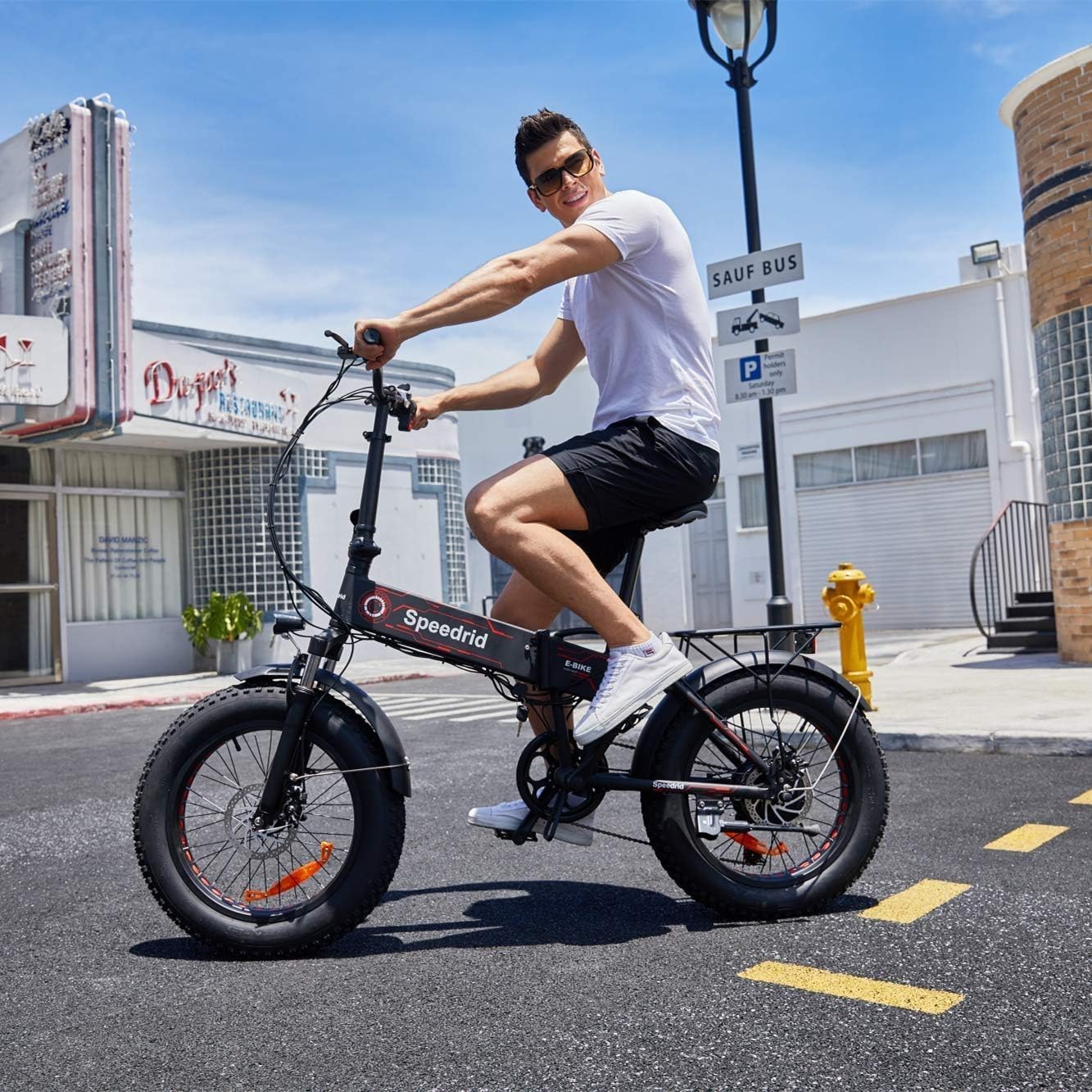 ANCHEER Folding Electric Bike for Adults, Electric Bicycle with 500W Brushless Motor(Peak 800W), 48V/499Wh Hidden Battery, Up to 55 Miles, 20"*4.0 Fat Tire Ebike, 7 Speed Gear