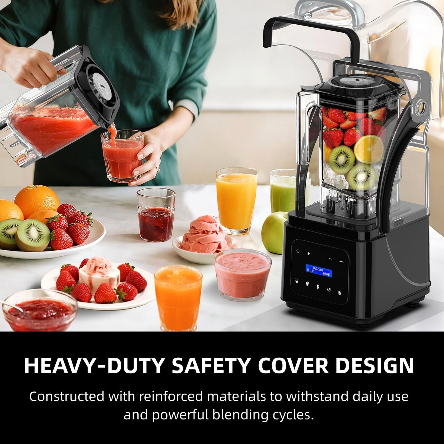 AIZIYO Commercial Blender With Heavy Duty Quiet Shield, 2200 Watts High Speed Motor, 60 Oz BPA-Free Pitcher, 5 Preset Function Countertop Blender for Ice Crush, Smoothies, Shakes, Spreads