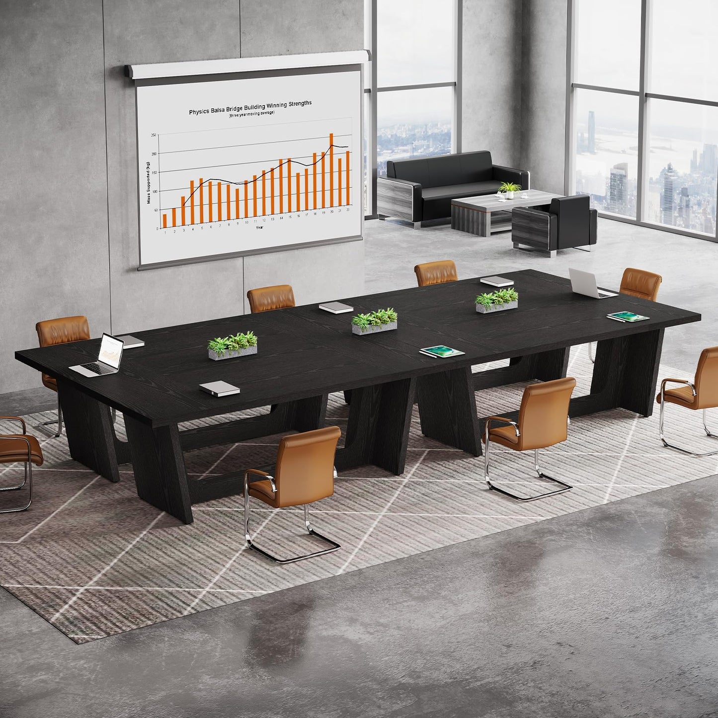 Tribesigns 6 FT Conference Table, 71" Rectangular Meeting Table for Office Conference Room, Large Executive Seminar Desk for 6-8, Wooden Business Boardroom Table with Heavy-Duty Pedestal Base, Black