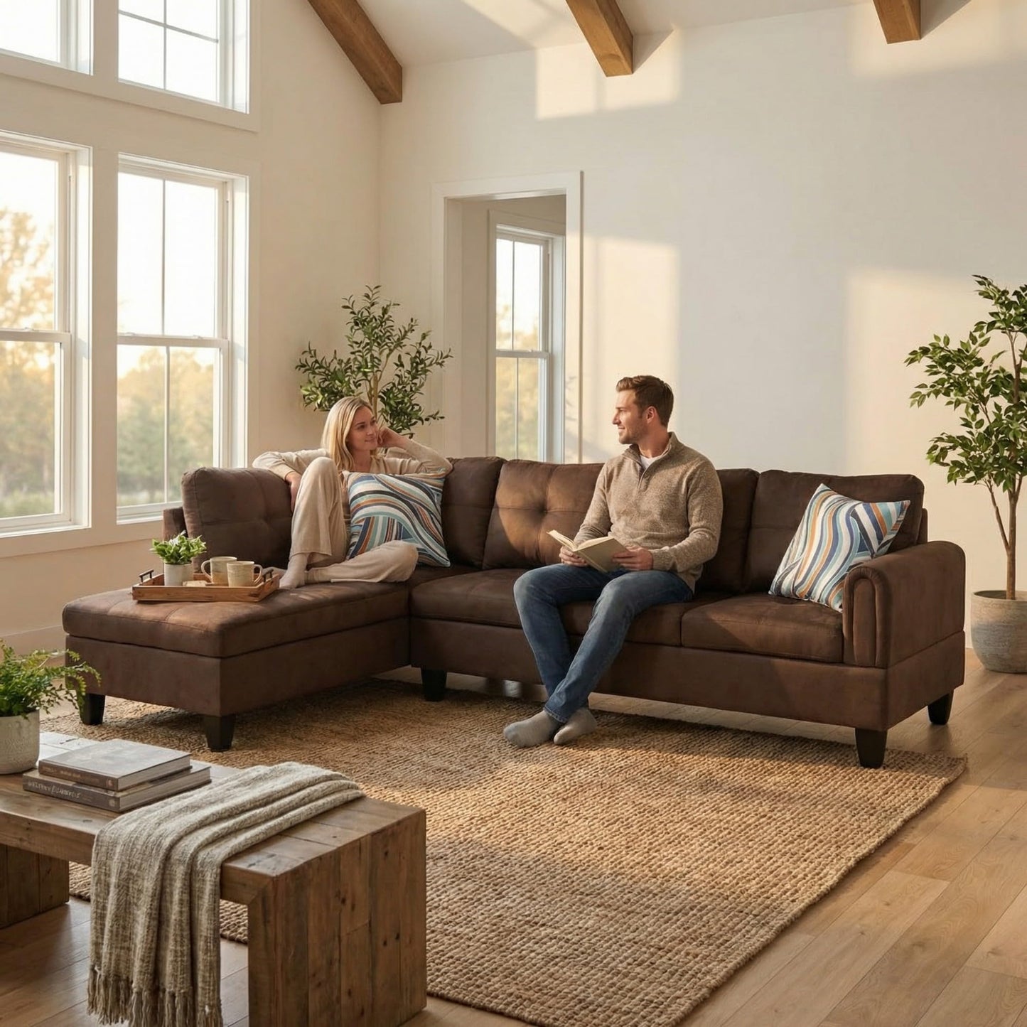 NicBex Comfy Couches for Living Room, 2-Piece 97" L-Shaped Sectional Couch with Movable Chaise, Modern Sofa Living Room Set for Apartment, Office & Bedroom, Dark Brown