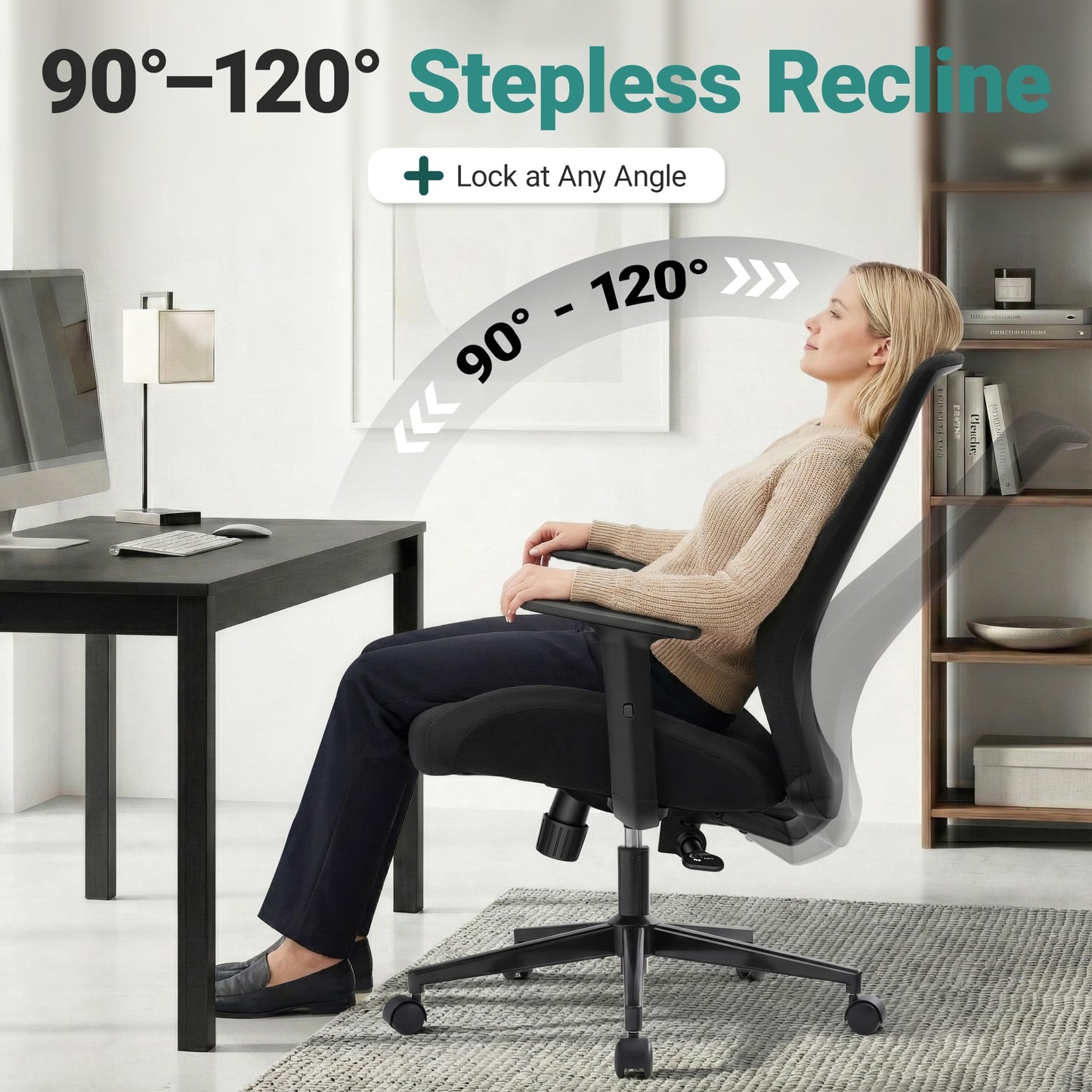 Big and Tall Home Office Desk Chair 400lb Capacity for Heavy People, Ergonomic Wide Mesh Desk Chair with Stepless Recline & Lock, 5.5" Thick Cushion, High Back, Adjustable Height & Armrests