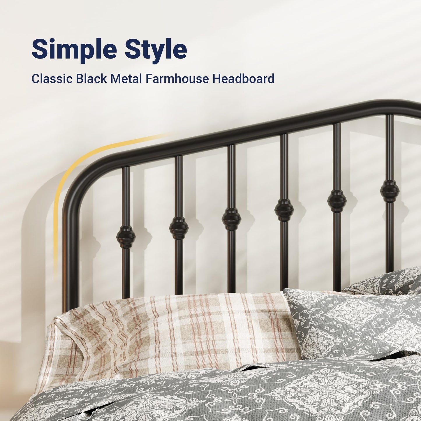 Allewie Queen Size Platform Metal Bed Frame with Chic Headboard and Footboard, Modern Design with Storage Space, Easy Assembly, Black