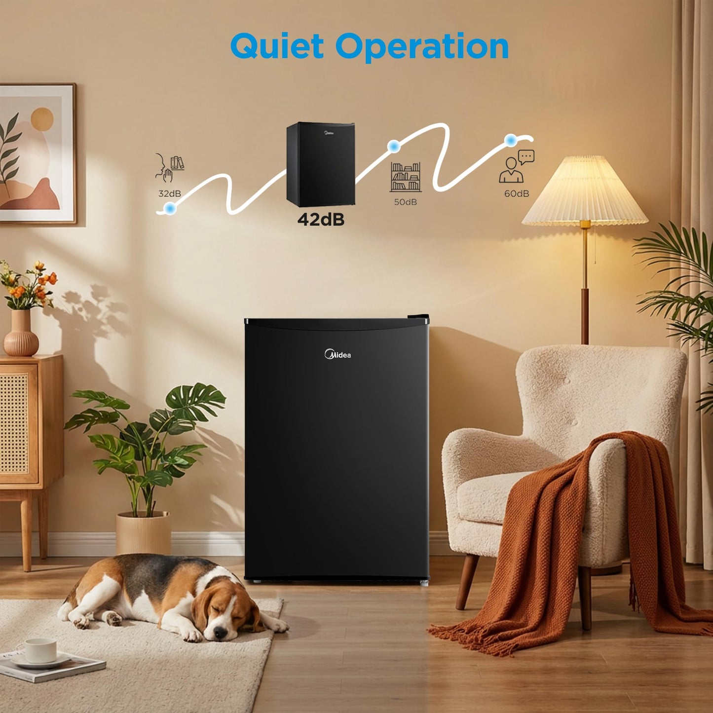 Midea MERM26B0ABB Mini Fridge, 2.7 Cu.ft Energy Star Certified Mini Refrigerator, Adjustable Thermostat, Reversible Door, Low Noise for Dorm, Office, Bedroom, Black