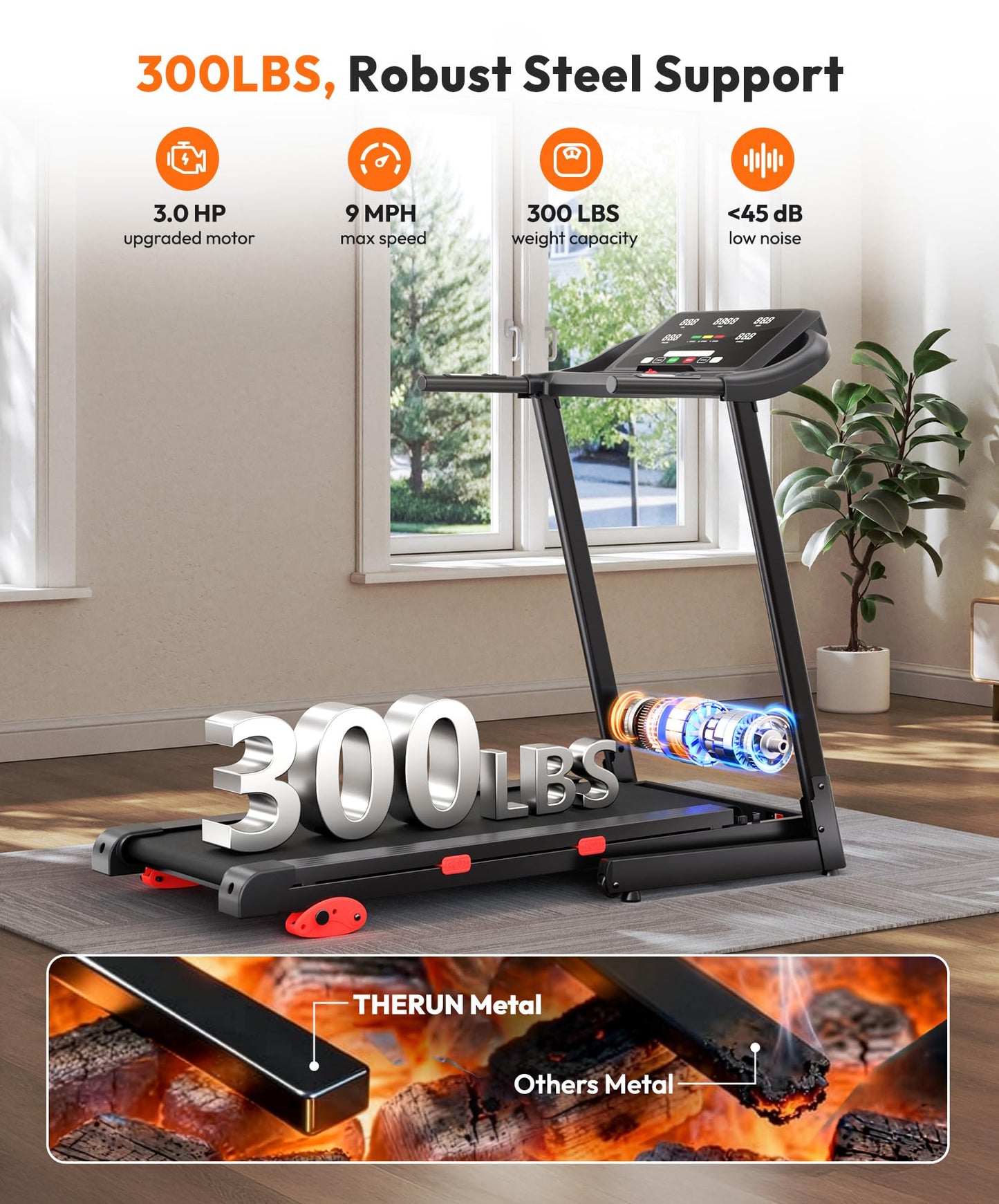 THERUN Incline Treadmill, Running Treadmills with Incline, Foldable Treadmills Heart Rate Sensors, 18″LED Display Manual Adjustment, 3.0HP Treadmill for Indoor Fitness Workouts, Black Red