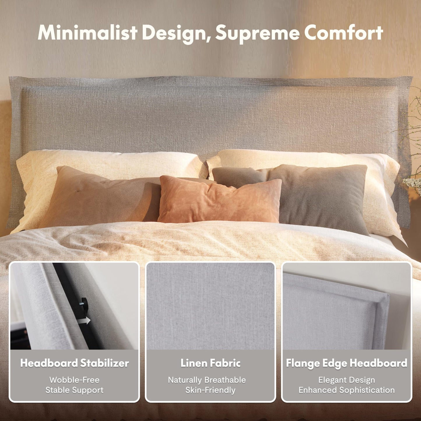 FLEXISPOT Queen Adjustable Bed Base with Upholstered Frame, Head & Foot Lift, 600 lbs Capacity, No Box Spring Needed, Minimalist Design, Light Grey, 5-Year Motor & 10-Year Warranty