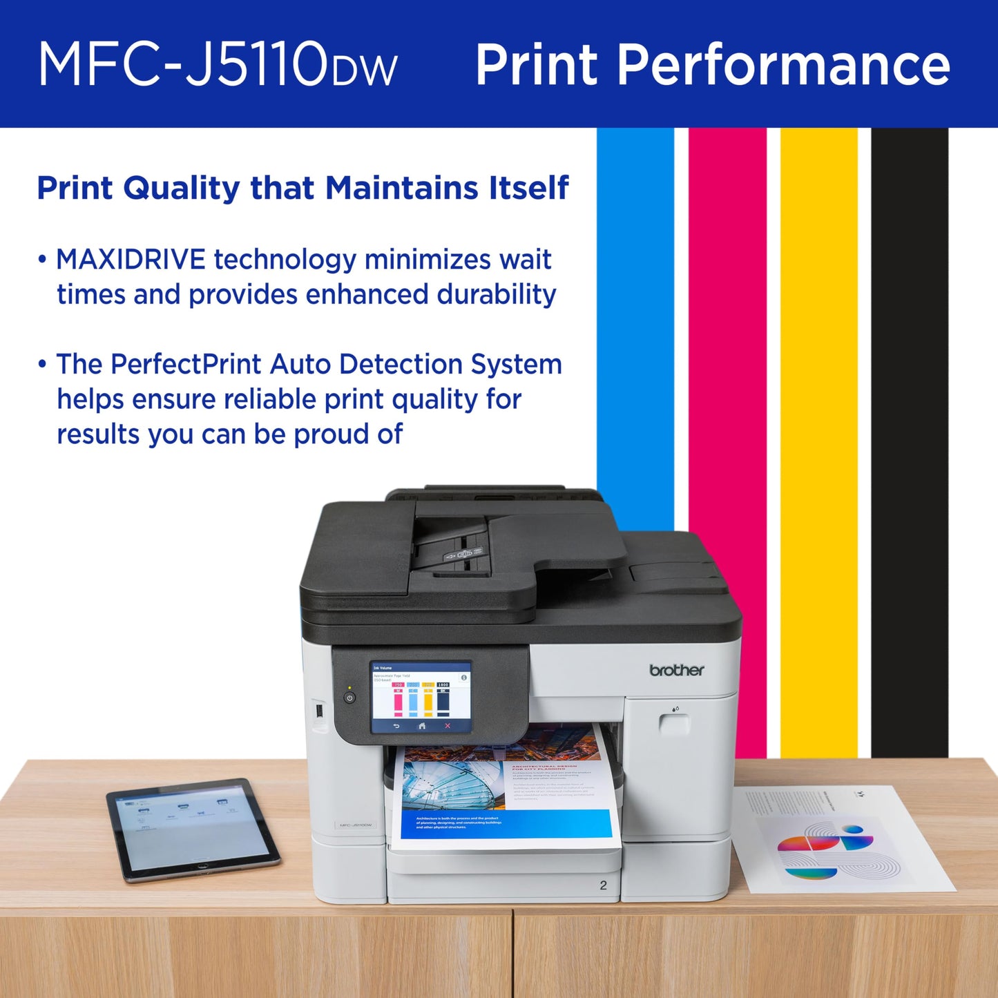 Brother INKvestment 5110 Wireless Color Inkjet All-in-One Printer with a 500-sheet Paper Tray Capacity and a 4.3” Color Touchscreen (MCF-J5110DW)