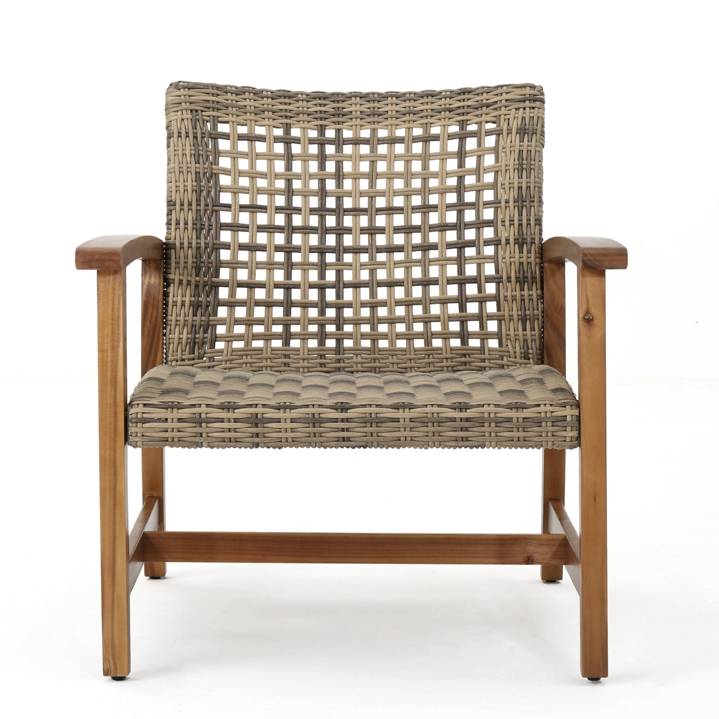 Christopher Knight Home Outdoor 6 Piece Acacia Wood and Wicker Conversation Set with Fire Pit, Gray and Light Gray