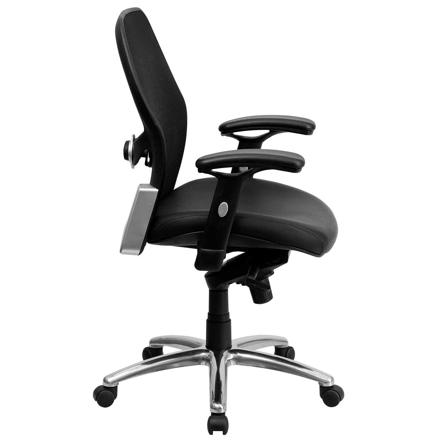 Flash Furniture Albert Mid-Back Black Super Mesh Executive Swivel Office Chair with LeatherSoft Seat, Knee Tilt Control and Adjustable Lumbar & Arms
