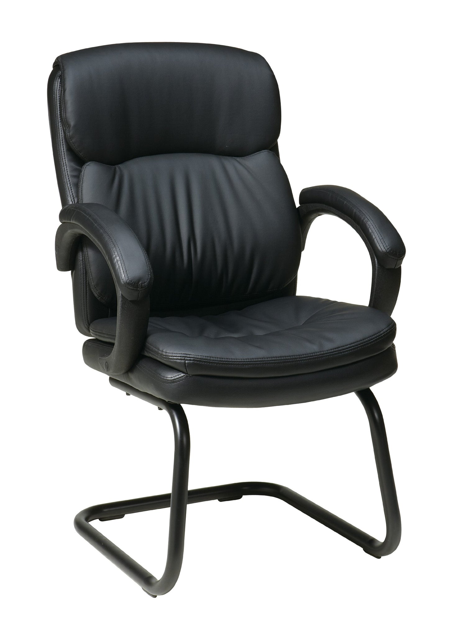 Office Star EC Series Executive Bonded Leather Visitor's Chair with Thick Padded Contour Seat and Padded C Armrests, Black