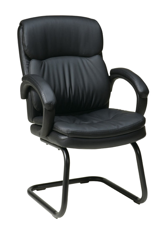 Office Star EC Series Executive Bonded Leather Visitor's Chair with Thick Padded Contour Seat and Padded C Armrests, Black