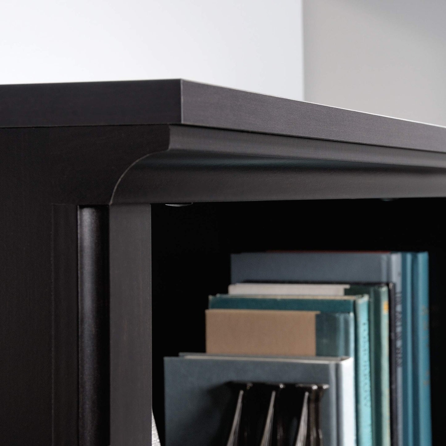 Sauder Select Book Shelf, Bookshelf with Storage, Library Bookcase with Doors and Adjustable Shelves, in Estate Black