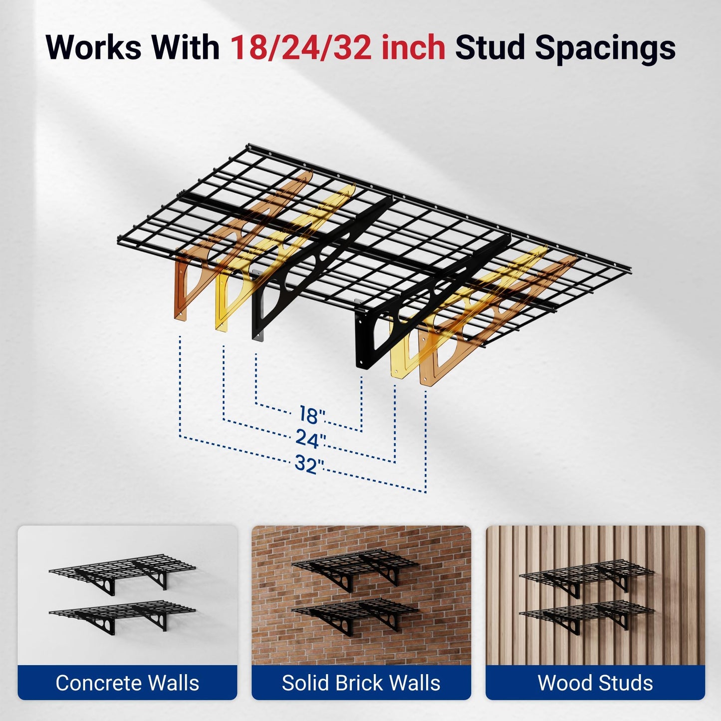FLEXIMOUNTS 4-Pack 2x4ft 24-inch-by-48-inch Wall Shelf Garage Storage Rack Wall Mounted Floating Shelves, Total 1200lbs Capacity, Black, Classic Series