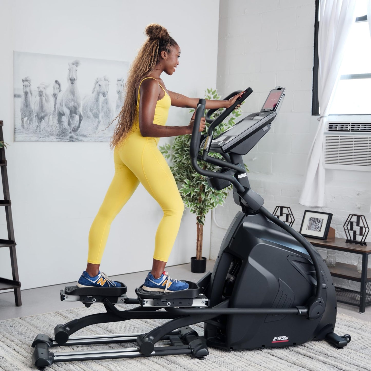 Elliptical Exercise Machine by Sole Fitness, Home Workout Equipment for Cardio, Running, and Walking, Adjustable Stride Length, 13.3" Touch Screen, Bluetooth, and Tablet Holder (Sole E95S)