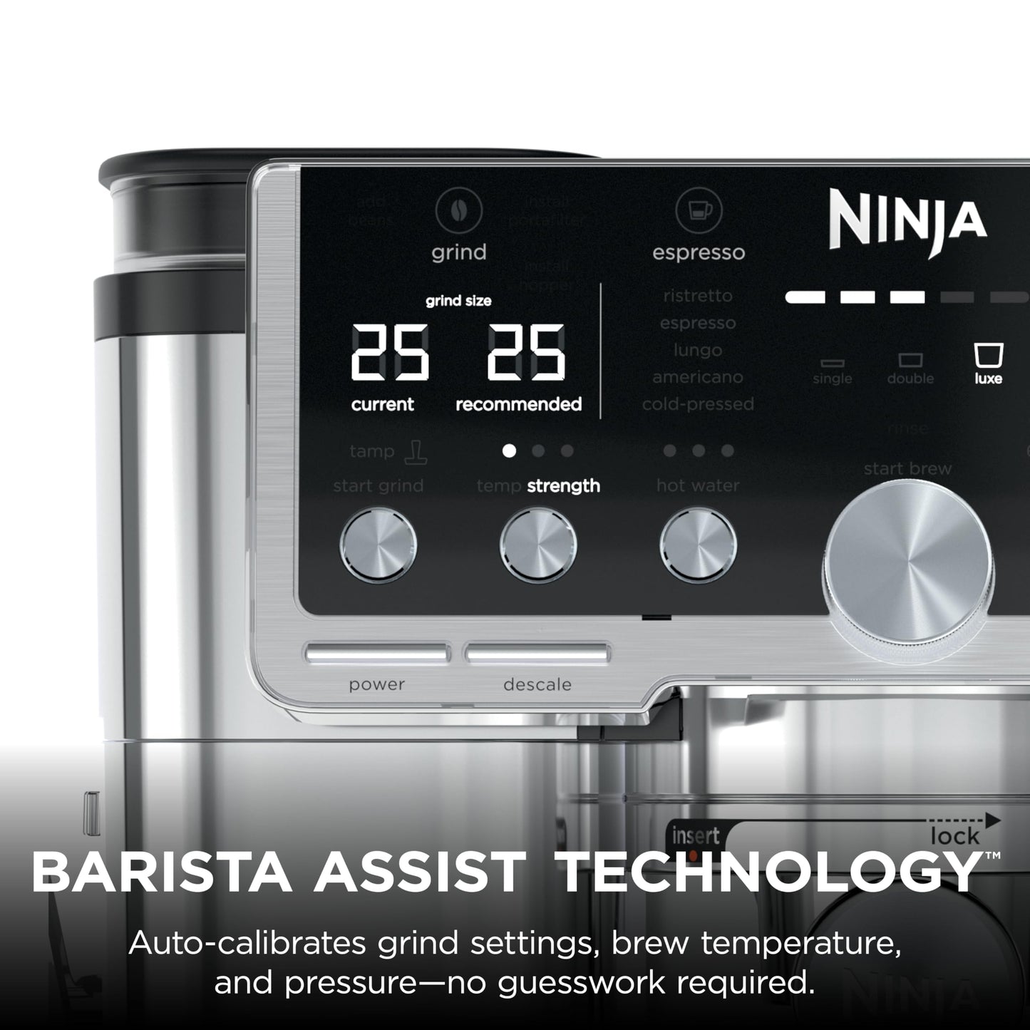 Ninja Luxe Café Pro Series, Espresso Machine, Drip Coffee, Cold Brew, Hot Water, Integrated Tamper, Built-in Grinder, Hands-Free Frother for Cappuccinos, Lattes, Americanos, Dairy or Non-Dairy, ES701