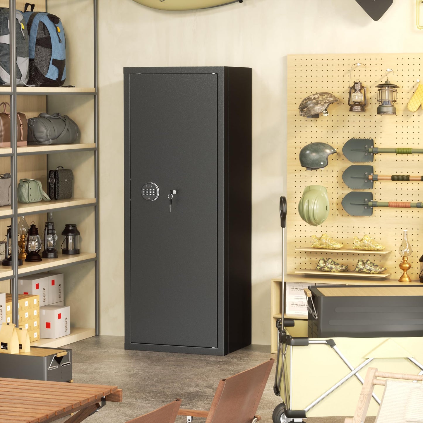 Brightpeak 10-14 Gun Safe, Large Gun Safe for Home Rifle and Pistol, Quick Release Fireproof Gun Cabinet, Locking Gun Safe with Removable Shelves and Pockets