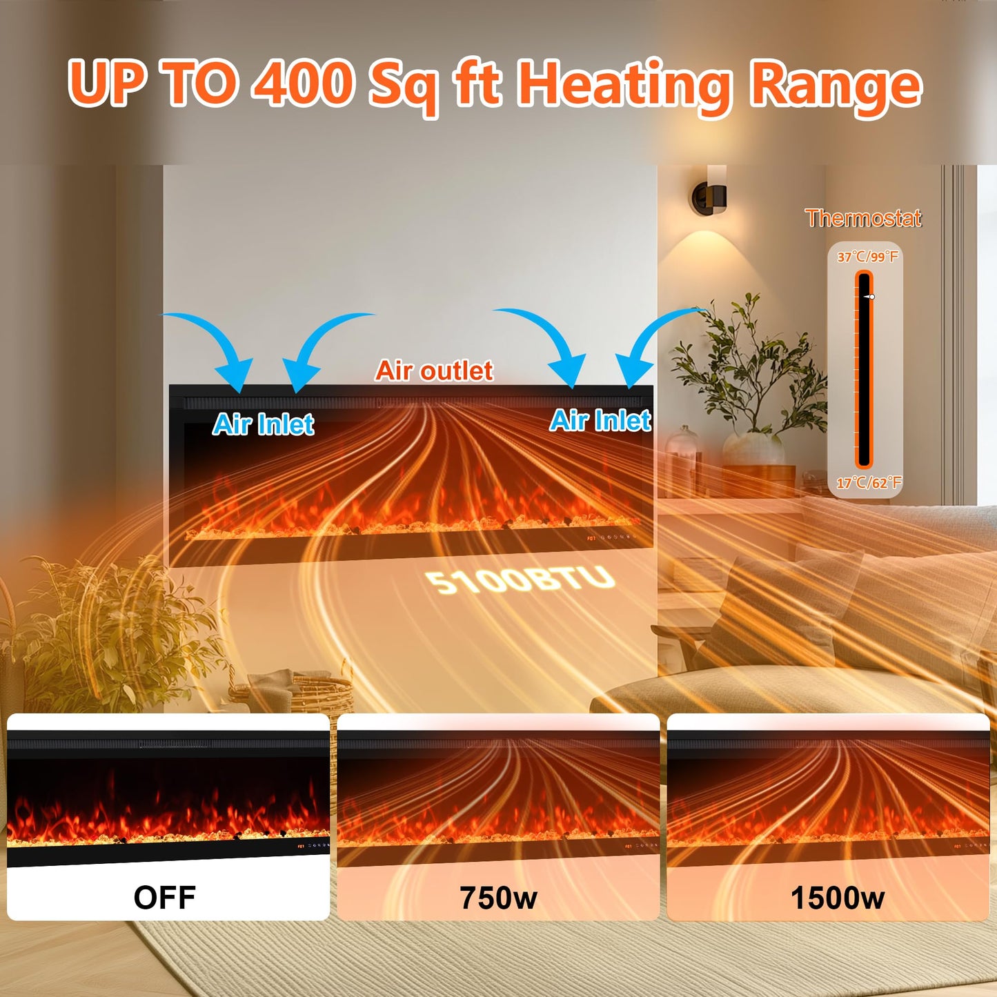 Oxhark Flame Narrow Frame WiFi Electric Fireplace 78 Inch, Wall Mount or in-Wall Recessed Fireplace Heater, App/Remote Control,Adjustable Flame Effects, 9H Timer & Low Noise, 750W/1500W, Black