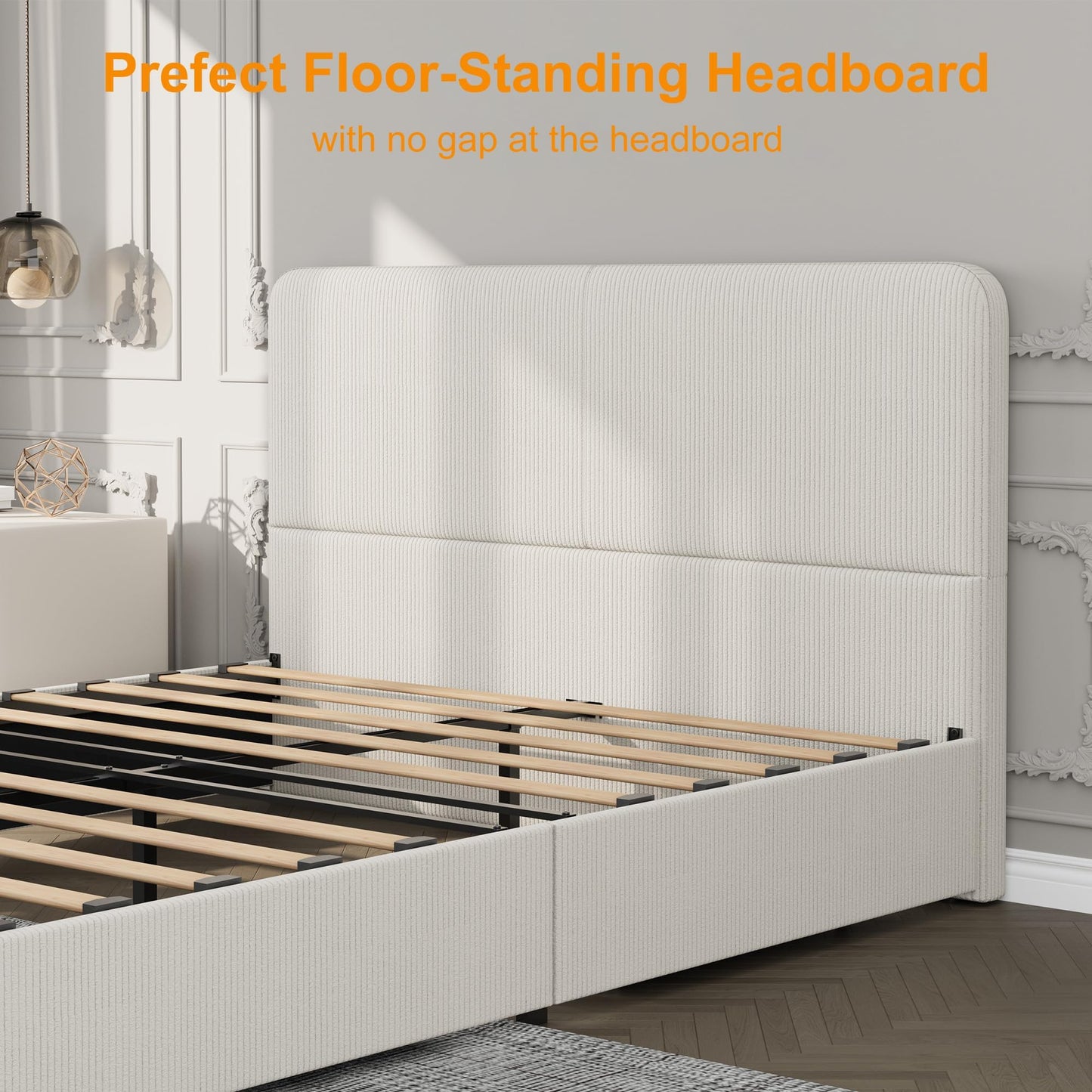 GarveeHome Modern Upholstered Platform Bed Frame with Headboard and Storage Drawers – Strong Wood Slat Support, No Box Spring Needed, Low Profile, Easy Assembly – Corduroy Black