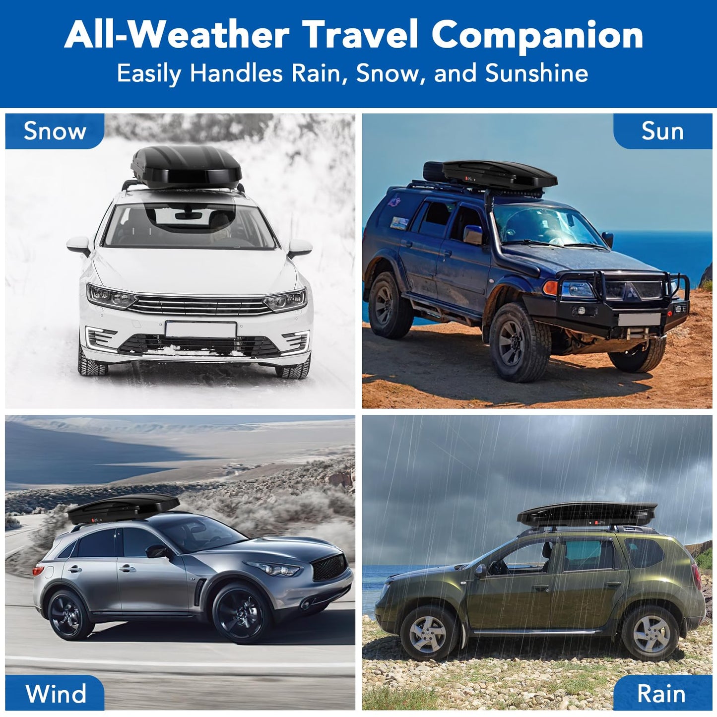 Garvee Heavy Duty Hard Shell Roof Top Cargo Carrier - 69(L) x33(W) x11(H) Waterproof Lockable Storage Box Capacity 165 Lbs 17 Cu Ft - Tool-Free Install- Fits SUV, Truck, Van