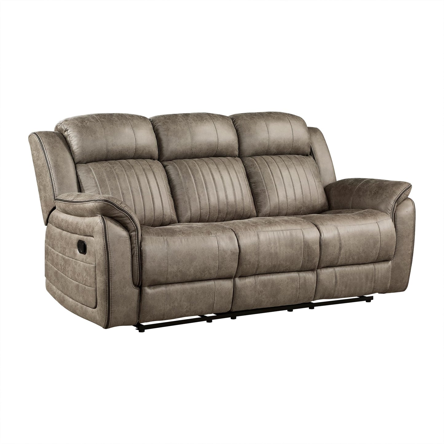 Lexicon 83.5" W Manual Double Reclining Sofa, Polished Microfiber Recliner Sofa, Pillow Top Arms, for Living Room, Apartment,Easy Assembly, Sandy Brown