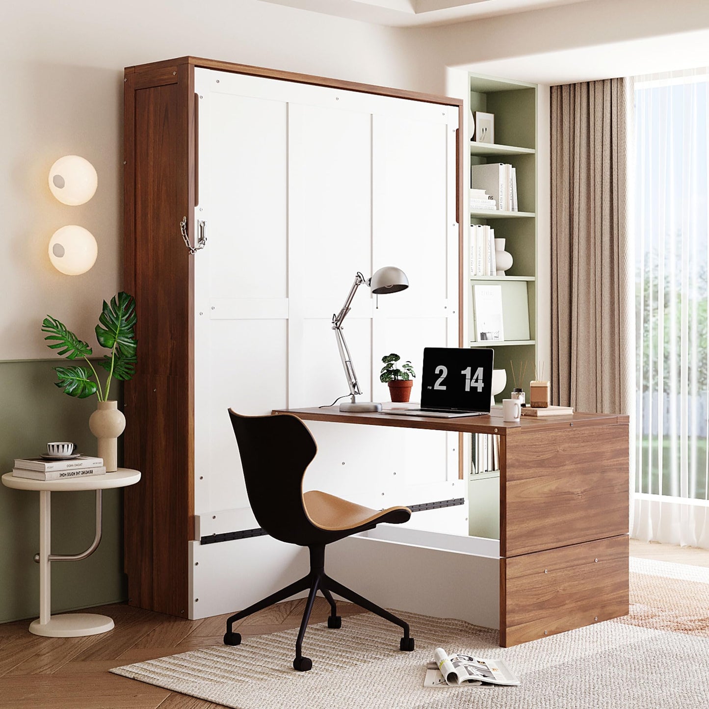 Merax Full Size Murphy Bed with Desk, Space Saving Fold Down Wall Bed