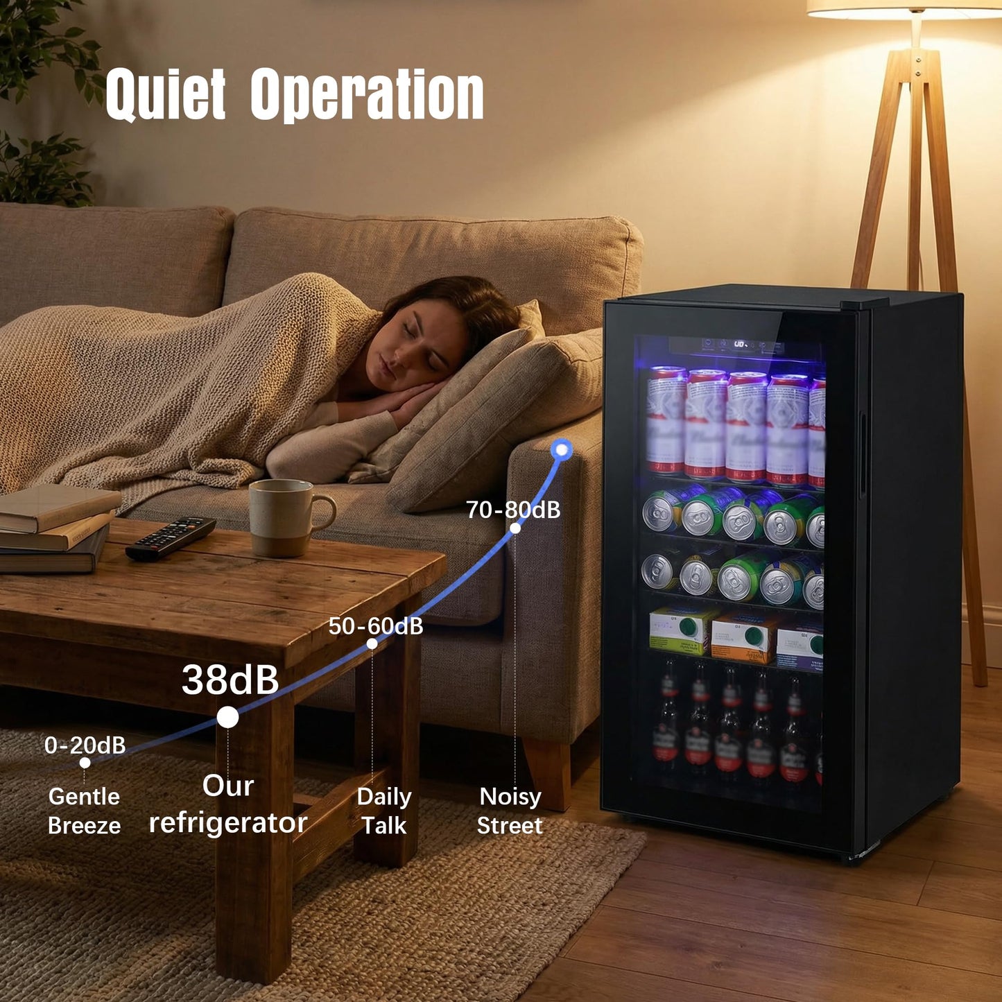 Borcolo Beverage Refrigerator Mini Fridge Beverage Cooler 3.9 Cu. Ft. Drink Fridge Glass Door for Soda, Beer, Wine with LED Light, 150 Slim Can, Temperature Control Compact Mini Bar for Office, Home