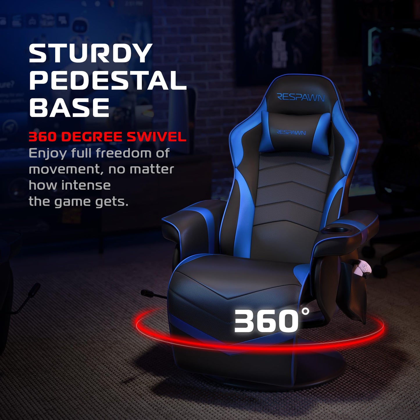 RESPAWN 900 Console Gaming Recliner with Footrest and Lumbar Support - Comfortable Ergonomic Gaming Chair with Headrest, No Wheels, Reclining, Heavy Duty, Racing Style Video Game Chairs - Blue