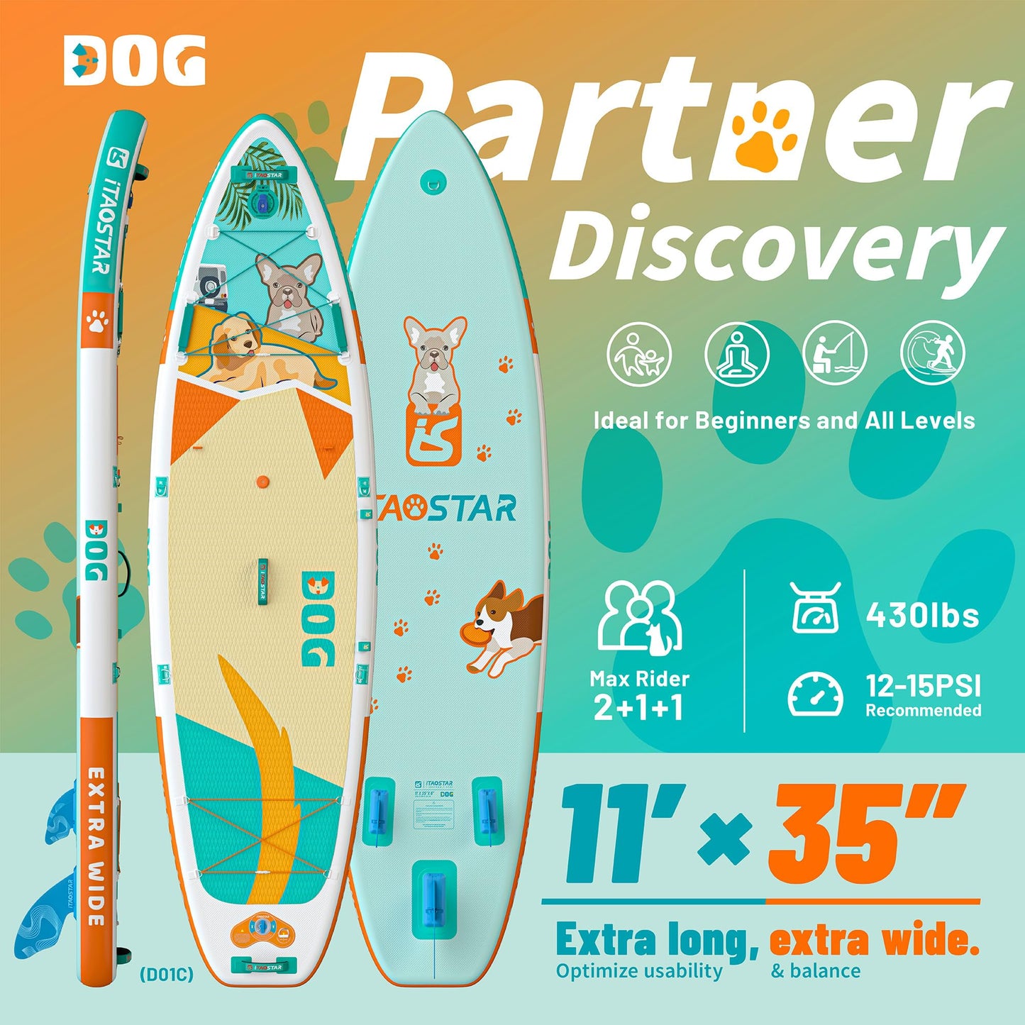 iTAOSTAR D01C Inflatable Stand Up Paddle Board with Premium SUP Board Accessories, Adj Paddle, Anti-Slip EVA Deck, 120L Travel Backpack w/Front Pocket | Blow Up Paddle Board for All Skill Levels