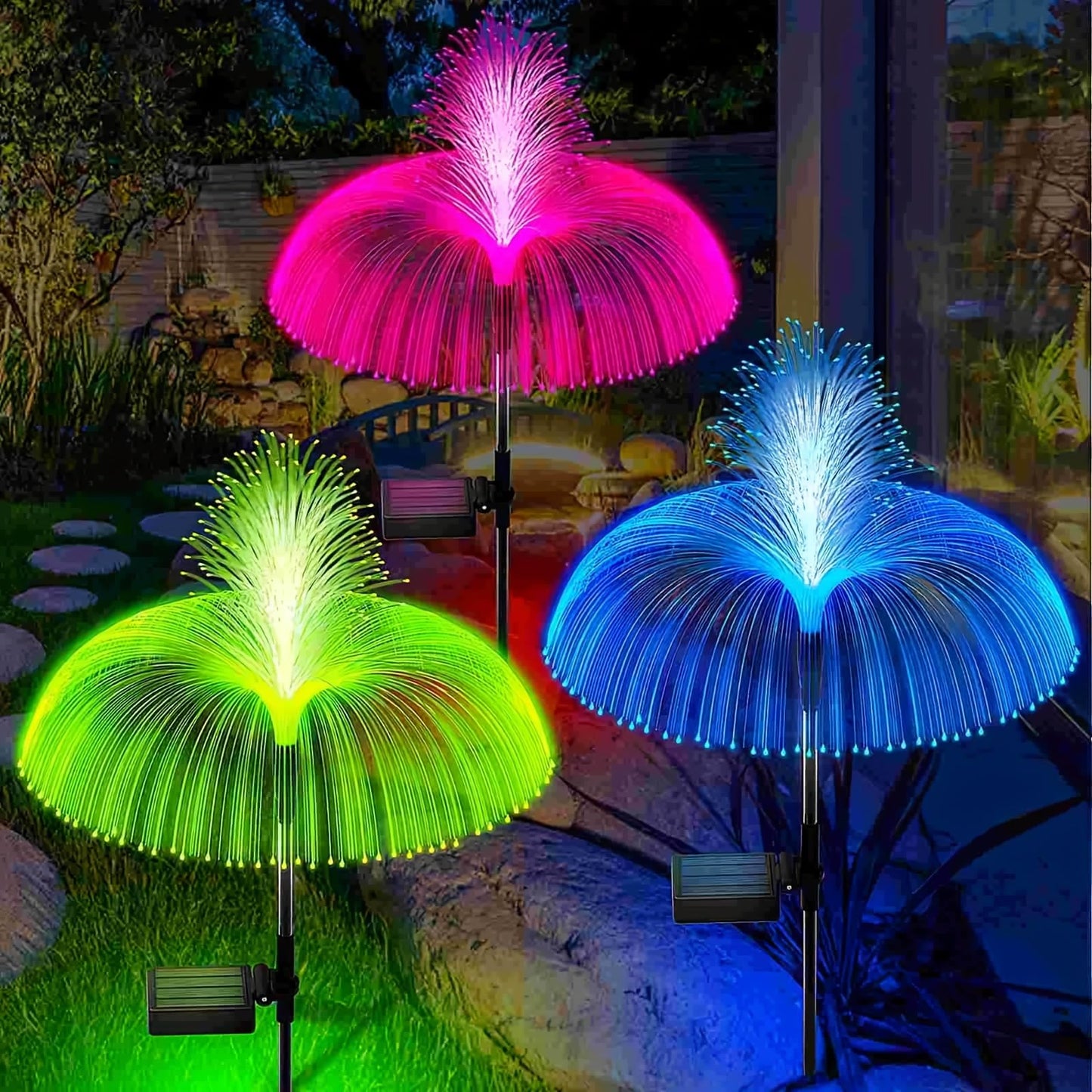 Axafnev Solar Garden Lights - 3 Pack Color Changing Jellyfish Design, Waterproof, 1 Size, Model JT00066GYUS