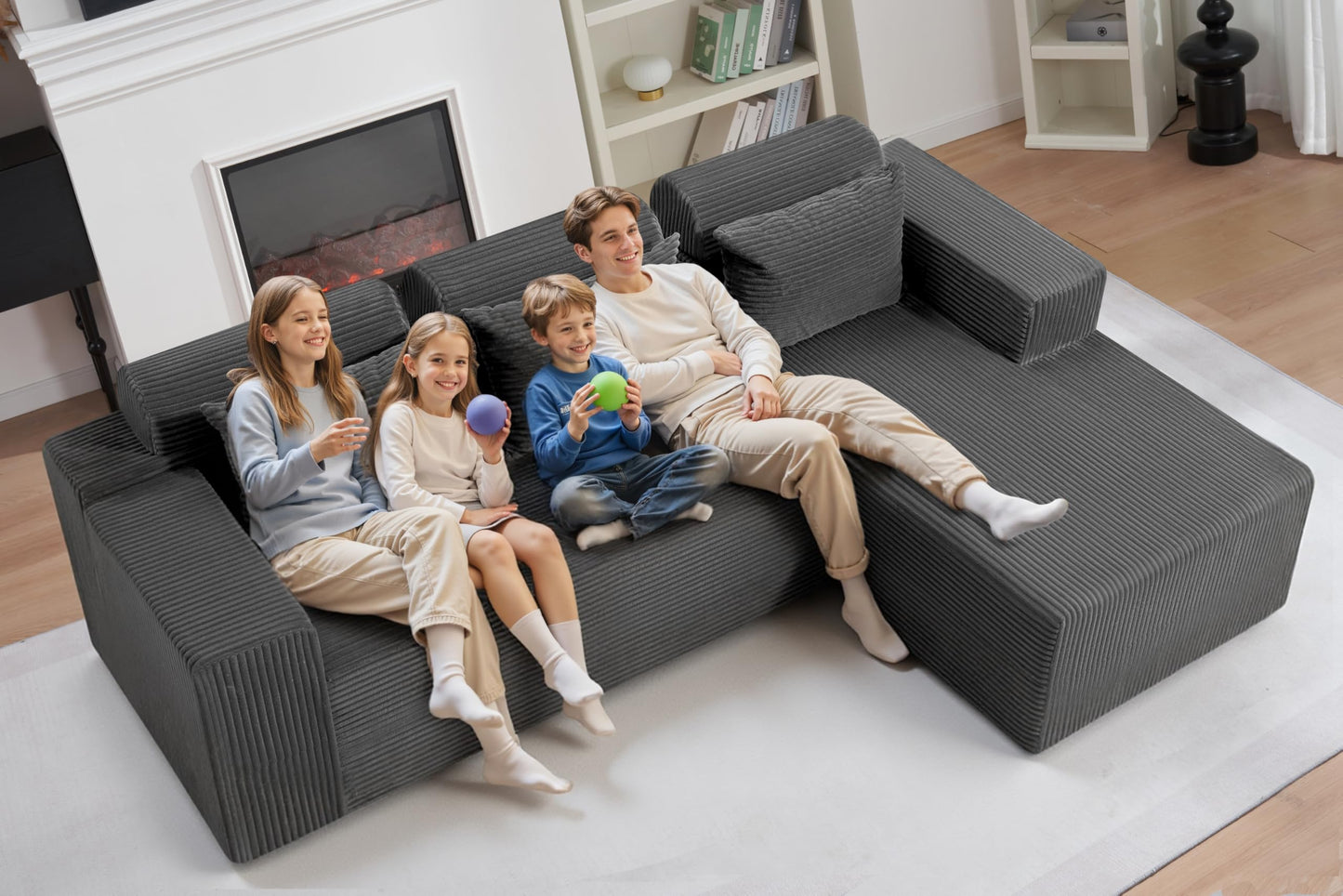 HABUTWAY Sectional Couches for Living Room,No Assembly L Shaped Couch 105" Modular Sectional Sofa Couch with Deep Seat,Cloud Couches Furniture Sets for Apartment,Corduroy (Dark Grey, Right Facing)