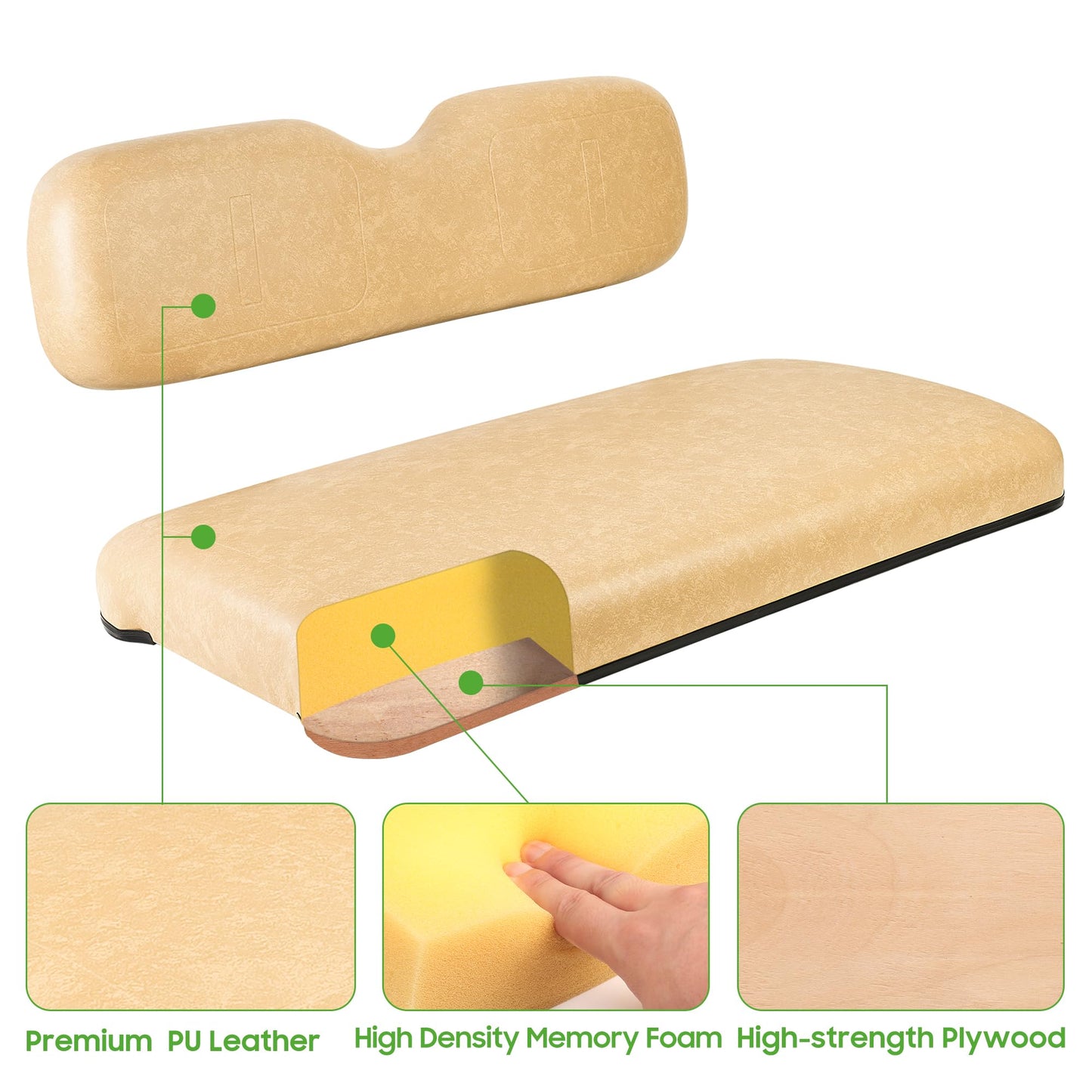10L0L Front Seat Assembly Kit for EZGO TXT 1994-2013 Golf Cart, Factory Style Seat Cushions & Back, Tan