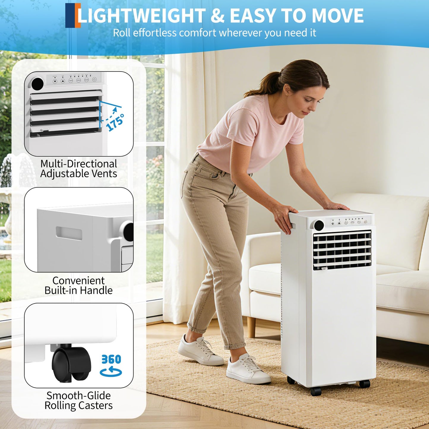 Portable Air Conditioners 10,000 BTU, 4-IN-1 Portable AC Unit for Rooms to 450 Sq. Ft. with Cooling, Dehumidifier, Fan & Sleep Modes, LED Display, 24H Timer, Remote Control, Installation Kits Included
