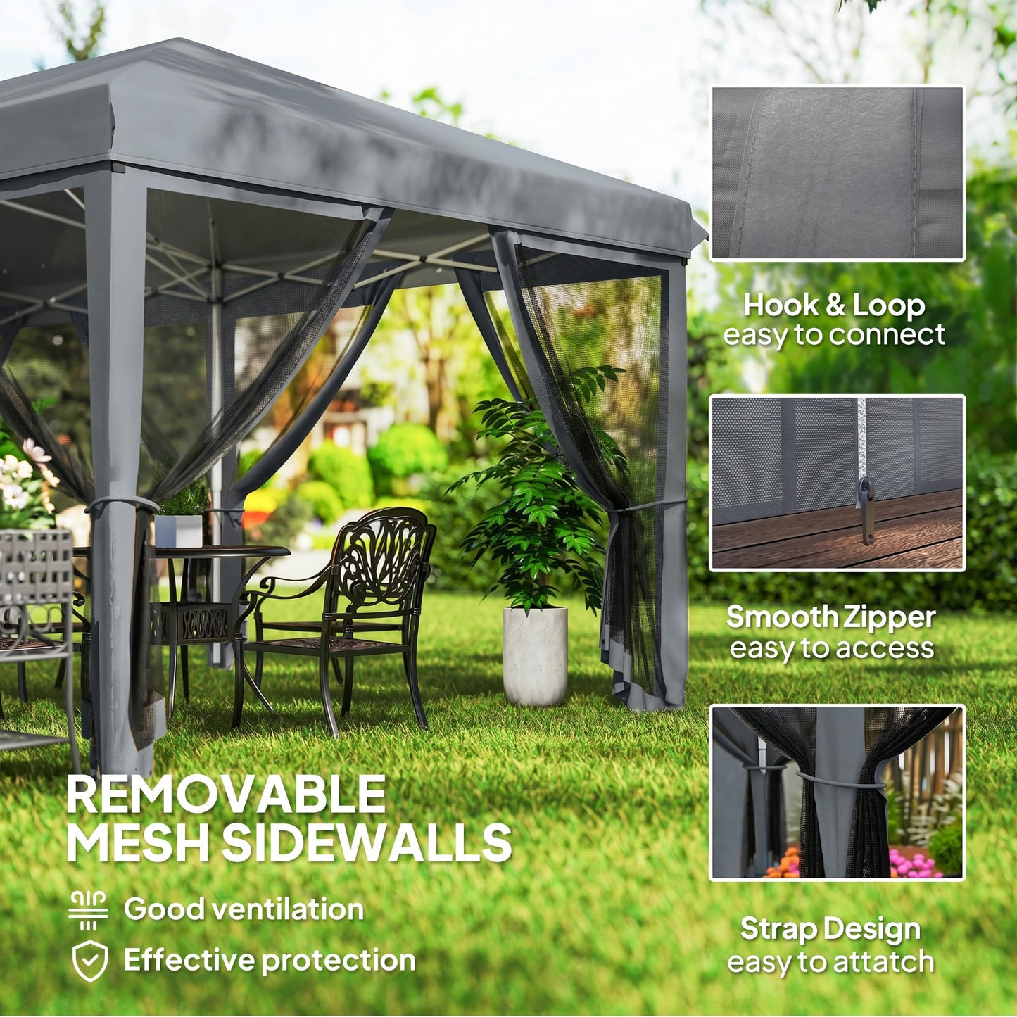 Outsunny 10' x 20' Pop Up Canopy Tent with Netting, Heavy Duty Instant Sun Shelter, Large Tents for Parties with Carry Bag for Outdoor, Garden, Patio, Gray