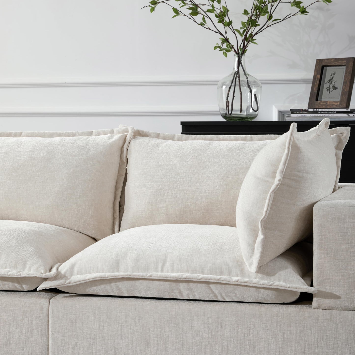 Merax Modern U-Shaped Modular Couch Set with Storage Ottoman, Chenille 7-Seat Sectional Sofa Sleeper Bed with Wide Seat for Living Room, Free Combination,Off White