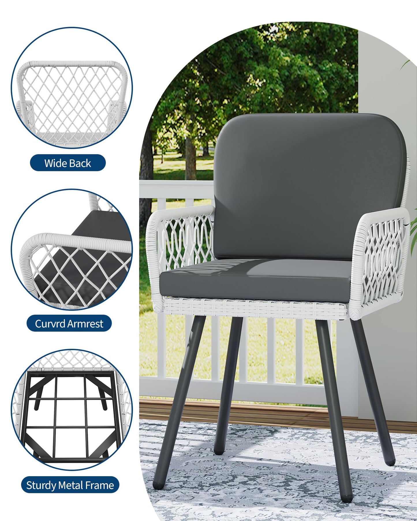 GarveeLife 7 Piece Patio Dining Set, Outdoor All-Weather Wicker Furniture with Table, Patio Conversation Sets with Cushions for Balcony, Garden, Sunroom, Porch