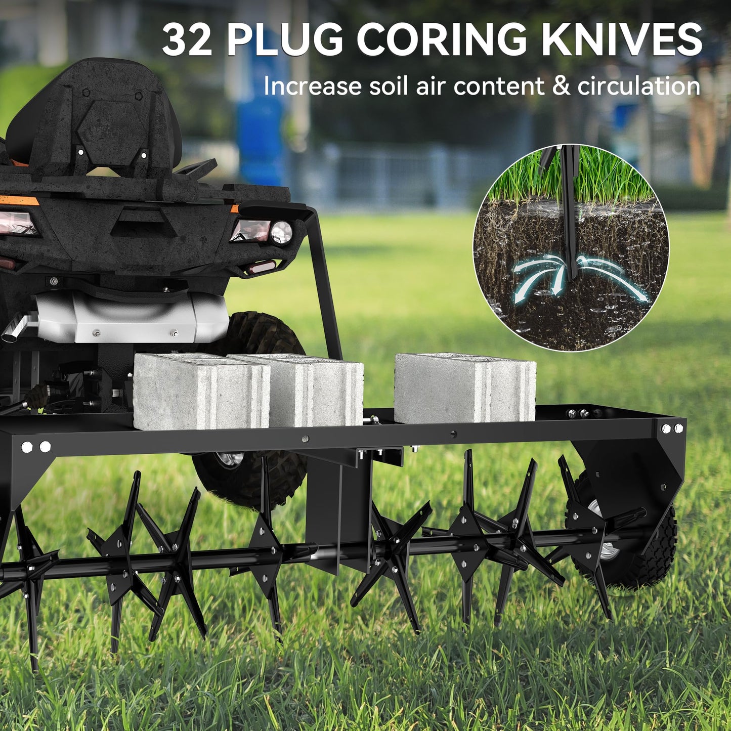 YINTATECH 48" Tow Behind Lawn Aerator with Universal Hitch, Pull Behind Lawn Plug Aerator for ATV&Tractors,Black