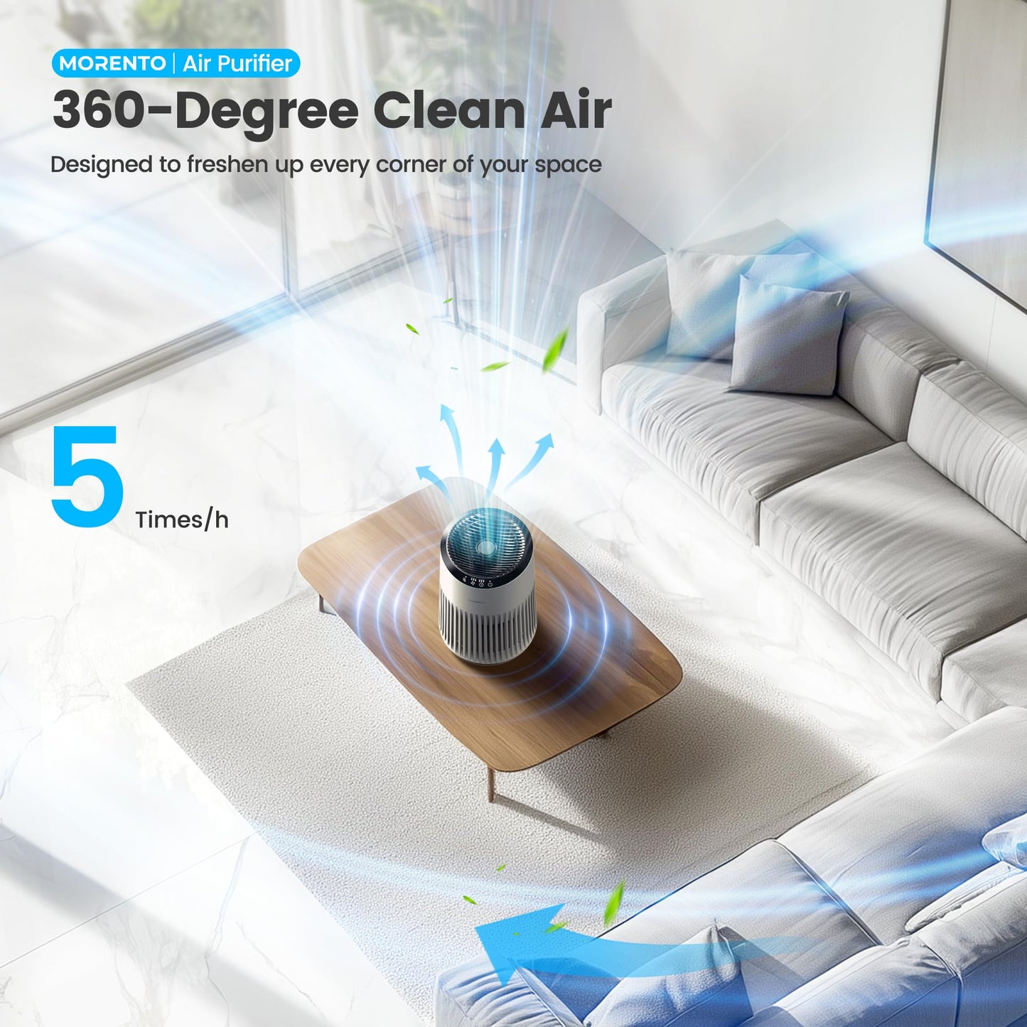 Air Purifiers for Bedroom Home for Smoke Pet Dander Odors, Air Purifier with Sleep Mode Small Air Purifier with Fragrance Sponge for Bedroom Office, Blue Ambient Light, 23dB Quiet, 2 Pack Beige