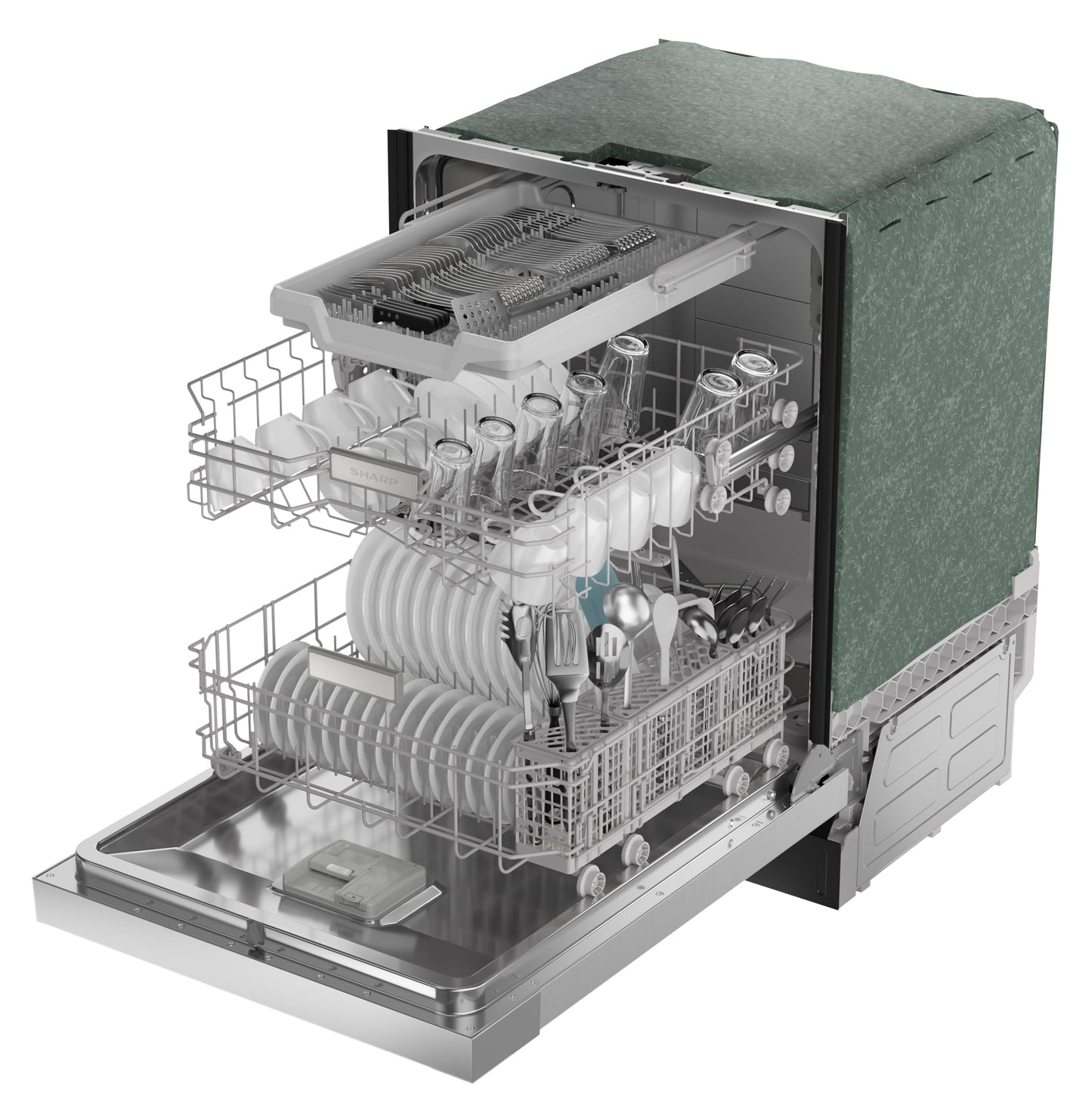 Sharp SDW6506JS 24-inch Stainless Steel Dishwasher, 49 dB, Third Rack, 12 Place Settings, Front Touch Controls