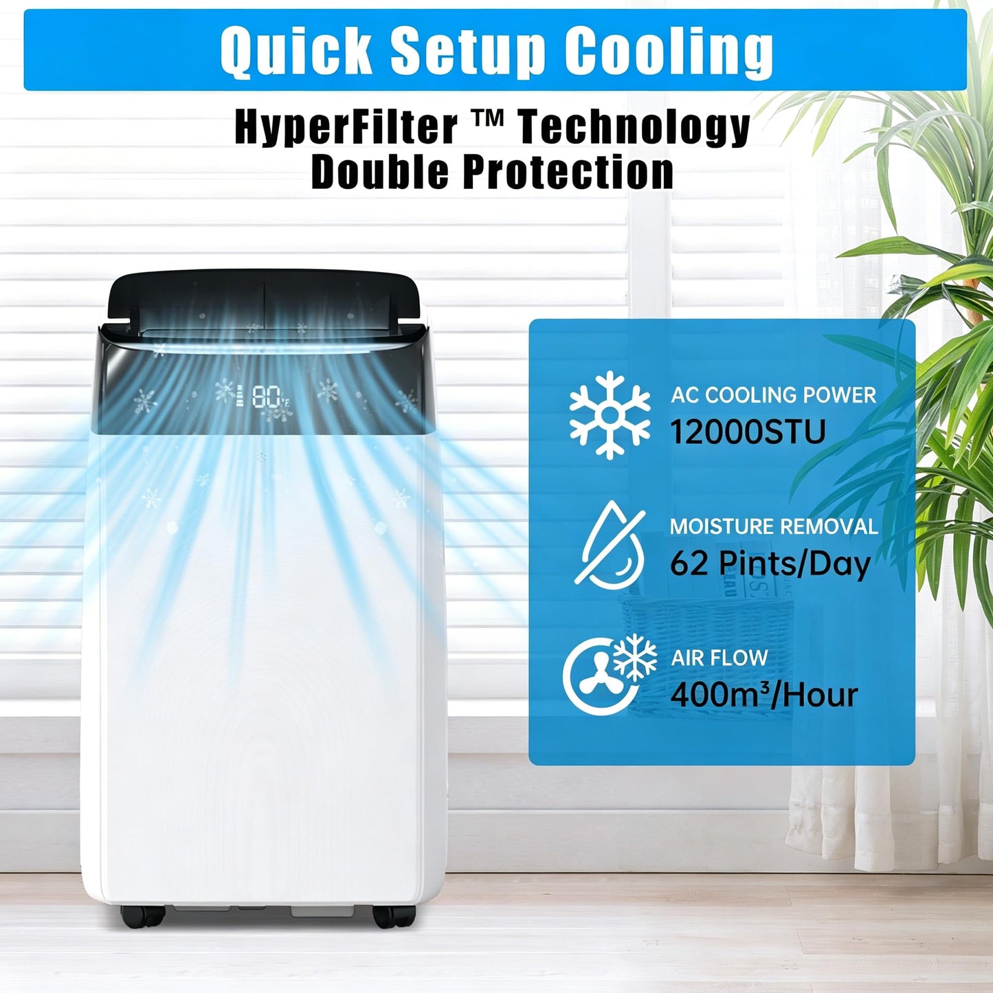 GarveeHome Portable Air Conditioner 12000 BTU, 3-in-1 AC Unit with Cool, Fan, Dehumidifier for Rooms Up to 550 Sq.ft, Ultra Quiet 48dB Portable AC with Window Kit, Remote, 24H Timer, Self-Evaporation
