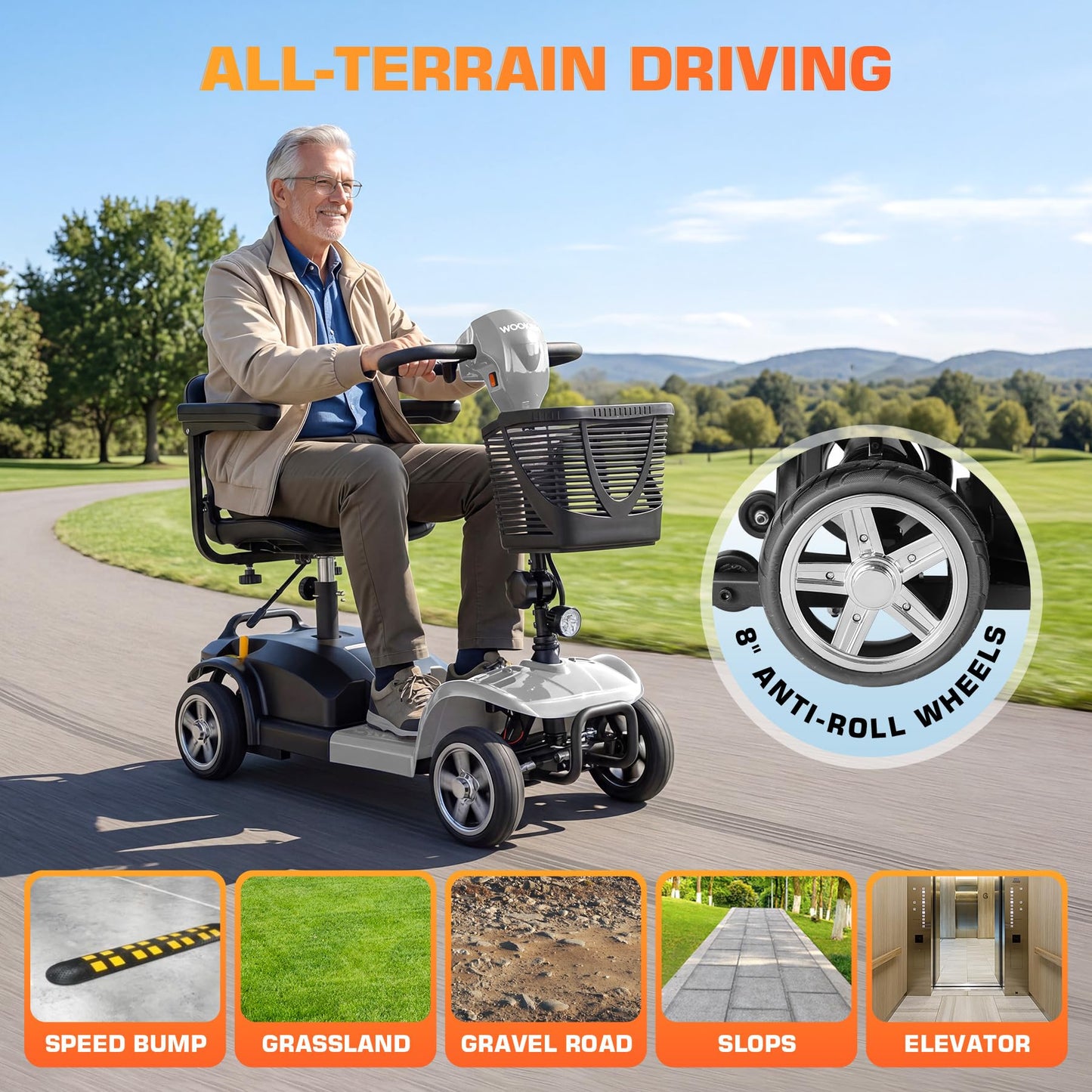 Wooken 4-Wheel Mobility Scooter for Seniors, Adults, Elderly, Foldable Mobility Scooter, Powered Mobility Scooter Wheelchair Device, All Terrain Compact Heavy Duty Mobility for Travel