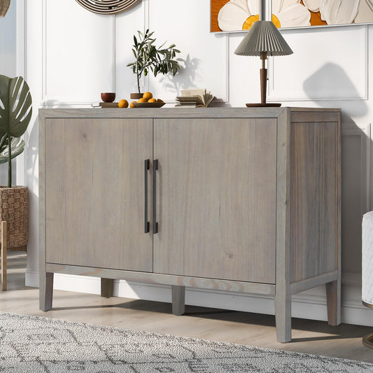 Merax Wood Farmhouse Buffet Sideboard with Metal Handles and 2 Doors, Coffee Bar Storge Cabinet Console Table for Living Room Bedroom Kitchen Hallway Gray