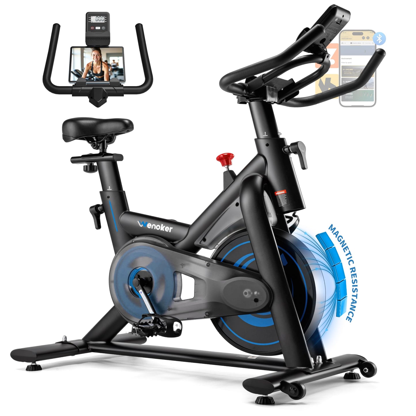 Exercise Bike – 350LB Magnetic Resistance Stationary Bike, Silent Indoor Cycling Bike with App Sync, Adjustable Seat, LCD Monitor, Smooth & Quiet for Cardio Workout