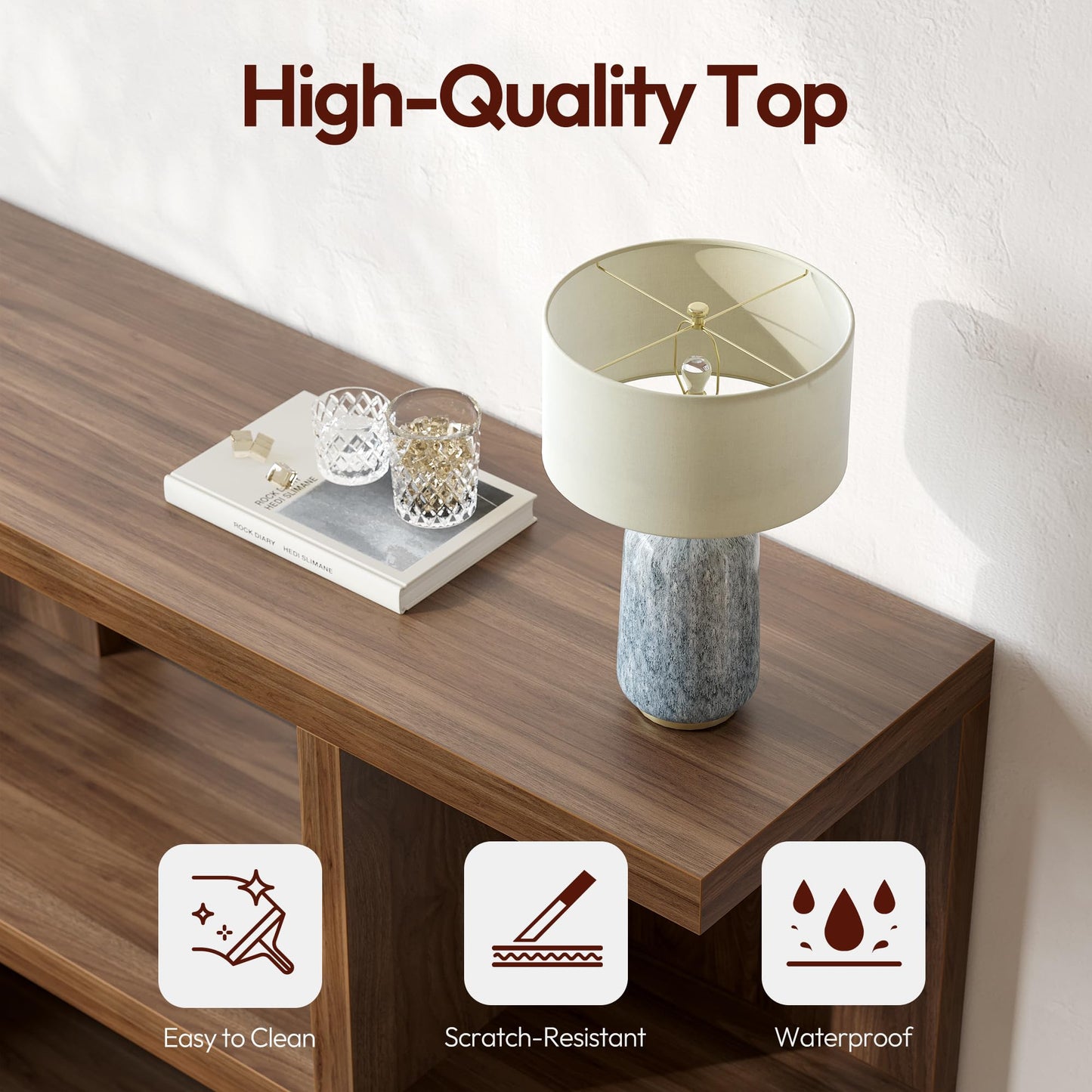 TIQLAB 71 Inch TV Stand Console Table with Power Outlets, Black Walnut