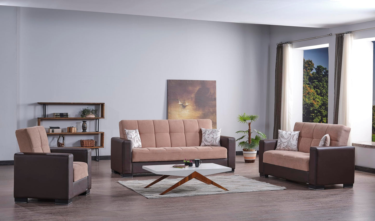 Ottomanson Convertible Sofa Bed Futon Couch with Hidden Storage & Click-Clack Sit-Sleep Conversion – Firm Support Sleeper Sofa for Living Room, Apartment & Guest Room, Beige