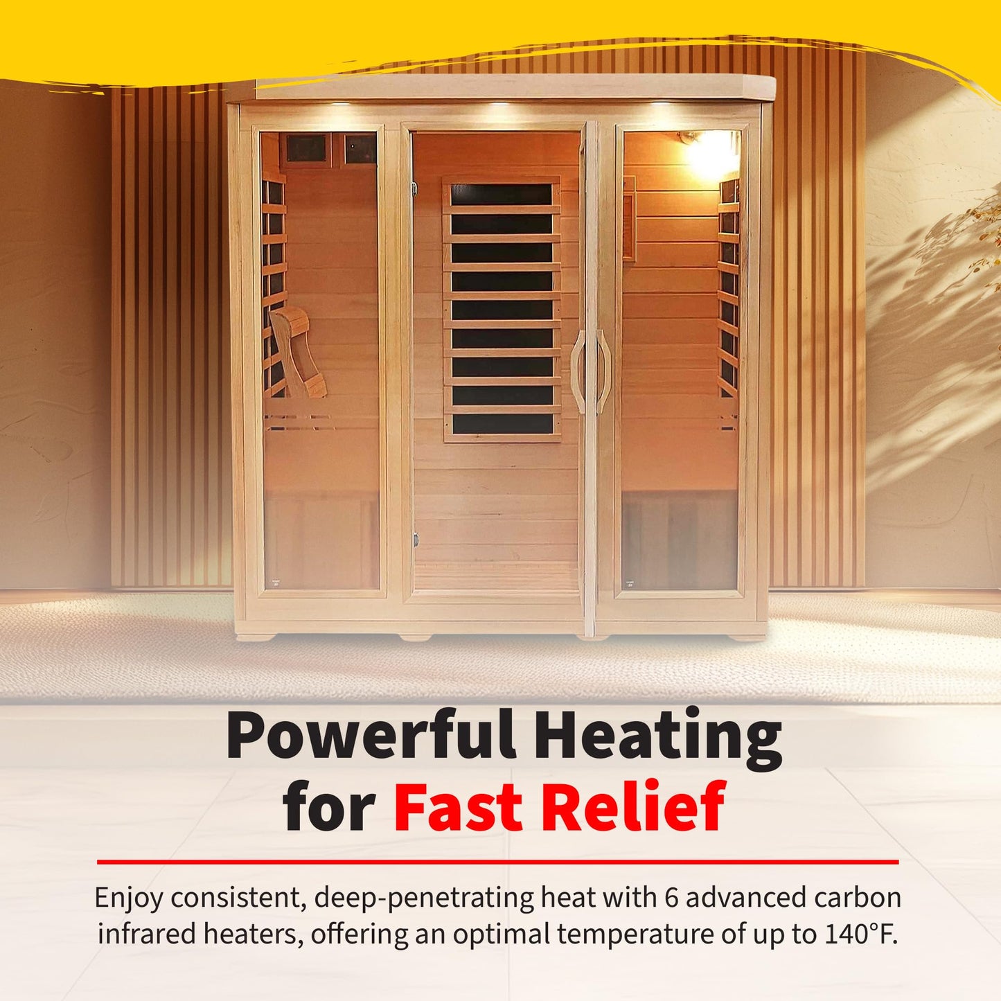 Heat Wave Sonoma 4 Person Infrared Sauna for Home - Thick Hemlock Interior with Chromotherapy Light & 9 Carbon Infrared Heaters for Energy-Efficient, Low EMF Infrared Sauna Relaxation