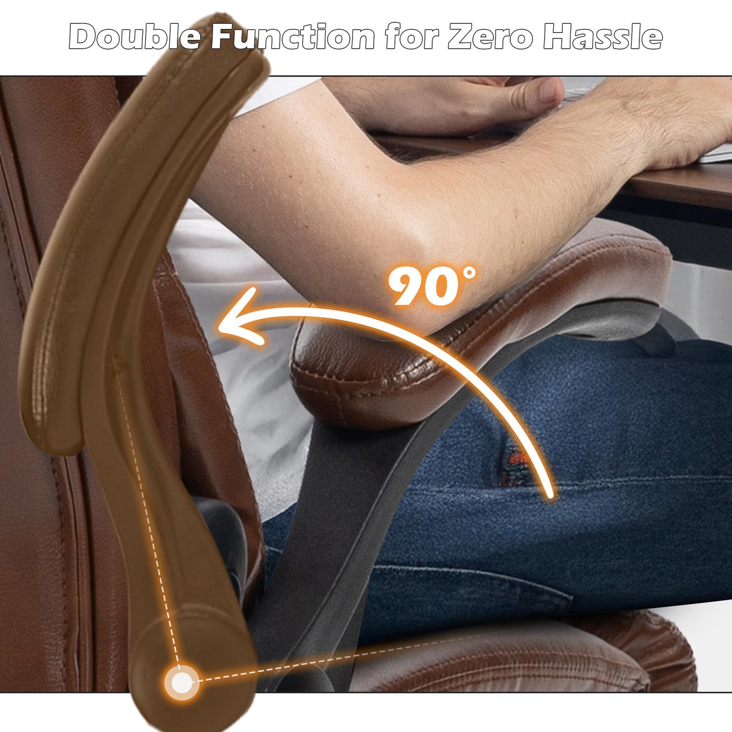 Office Chair - Ergonomic High Back Computer Desk Chair with Rocking Function & Lumbar Support - Executive Comfortable Wide Swivel Rolling Office Leather Chair with Flip-up Armrests for Home Gaming
