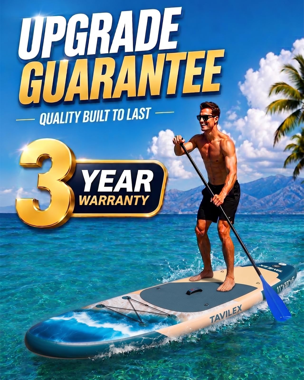 Tavilex Inflatable Stand Up Paddle Board with Seat, 11' x 33" x 6" Ultra-Wide 2-in-1 SUP Board for Adults & Youth, Stable Blow Up Paddleboard Kit with Dual-Blade Paddle (Blue Wave)