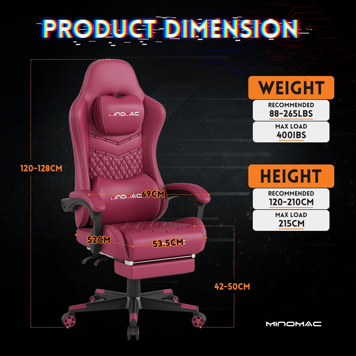 MINOMAC Gaming Chair, 400 lbs Adult Chair, High Back Computer Chair with Footrest and Linked Armrests, Office Video Game Chair with Lumbar Support (RED)
