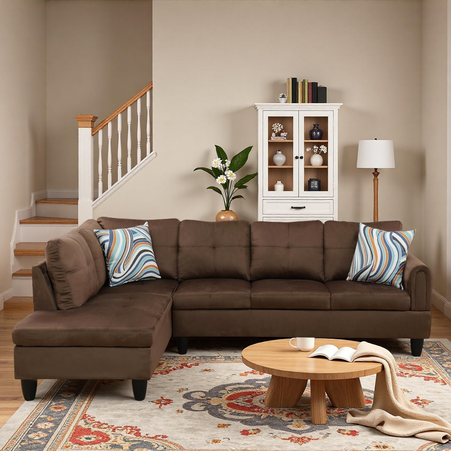 Trygoal L-Shaped Sectional Sofa, Modern 4-Seat Couch with Left Facing Chaise, Sectional Couch for Living Room, Apartment, Office, Chocolate